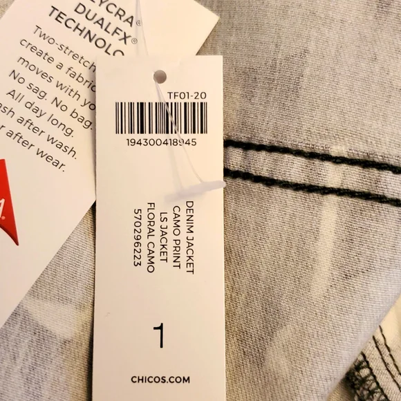 Chico's Camo Floral Print Denim-Style Jacket — Chico's Size 1 — US Size M/8 NWT - Picture 9 of 12